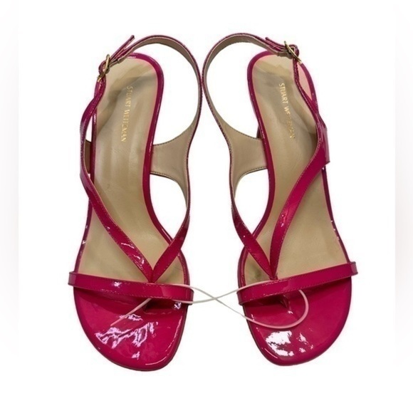 Stuart Weitzman Align Thong Toe Heeled Patent Leather Ankle Strap Sandal - Picture 3 of 9
